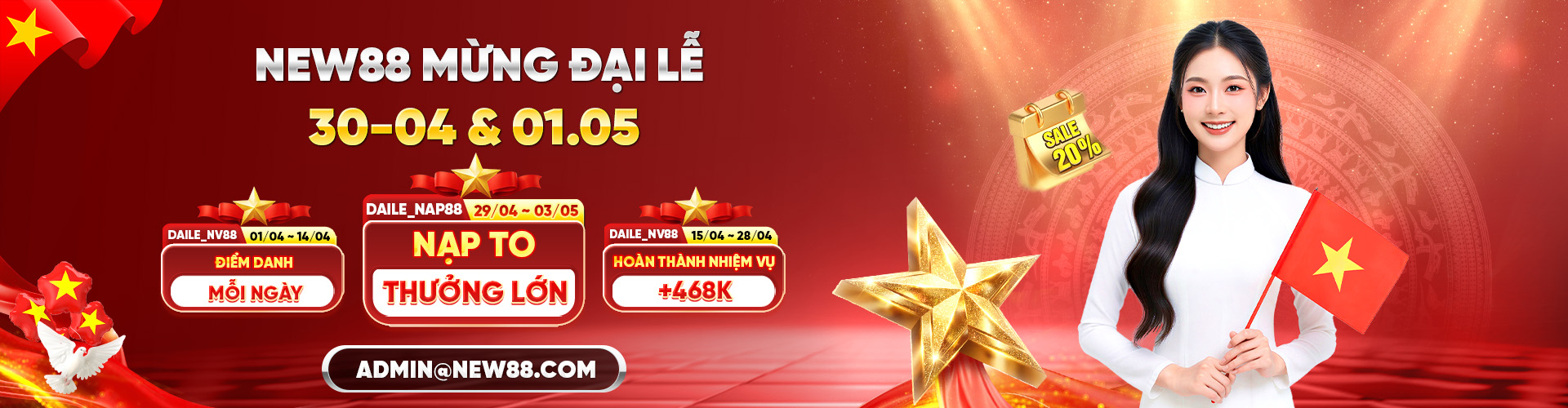 NEW88 MỪNG ĐẠI LỄ - ĐIỂM DANH MỖI NGÀY Khuyến Mãi